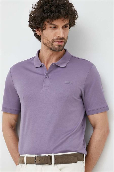 Bavlnené polo tričko Calvin Klein fialová farba