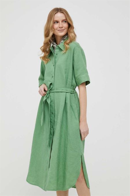 Ľanové šaty United Colors of Benetton zelená farba