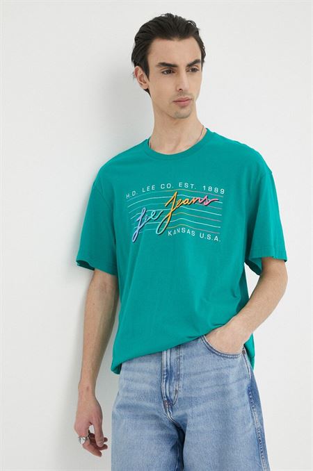 Bavlnené tričko Lee zelená farba