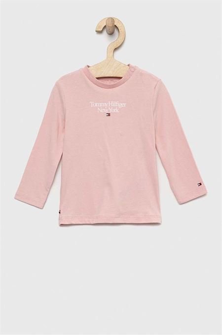 Tričko s dlhým rukávom pre bábätká Tommy Hilfiger ružová farba