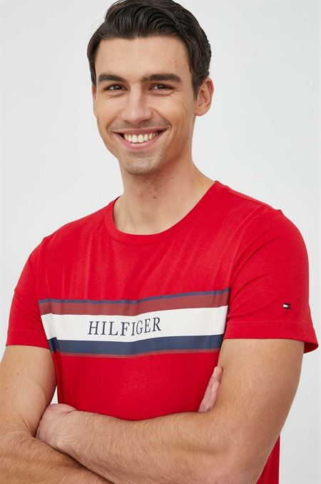Bavlnené tričko Tommy Hilfiger červená farba