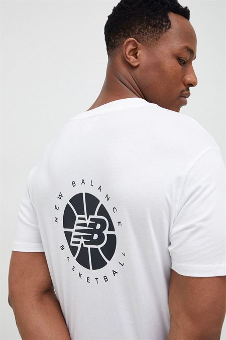 Bavlnené tričko New Balance biela farba