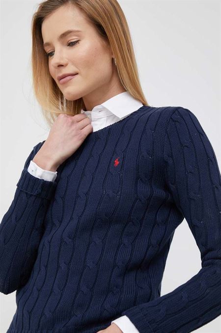 Bavlnený sveter Polo Ralph Lauren tmavomodrá farba