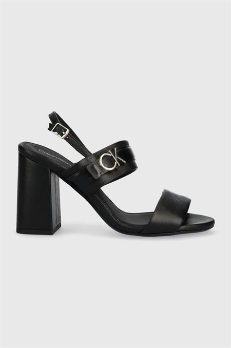 Kožené sandále Calvin Klein BLOCK HL SANDAL 85HH W/HW čierna farba