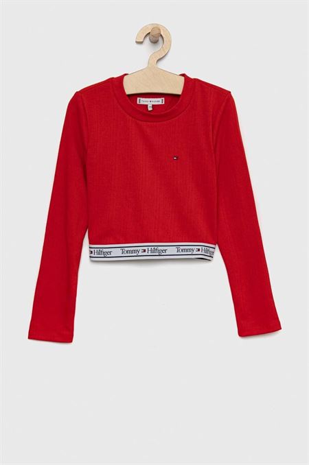 Detské tričko s dlhým rukávom Tommy Hilfiger červená farba