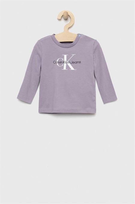 Detské tričko s dlhým rukávom Calvin Klein Jeans fialová farba