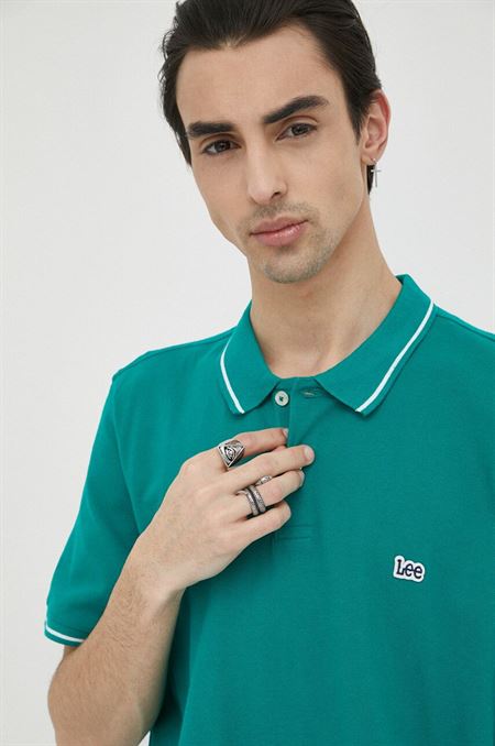 Bavlnené polo tričko Lee zelená farba