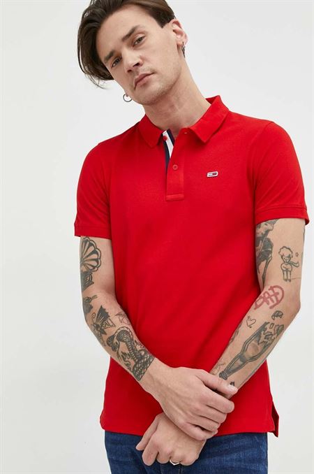 Bavlnené polo tričko Tommy Jeans červená farba