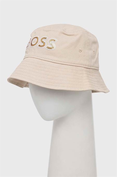 Bavlnený klobúk BOSS béžová farba