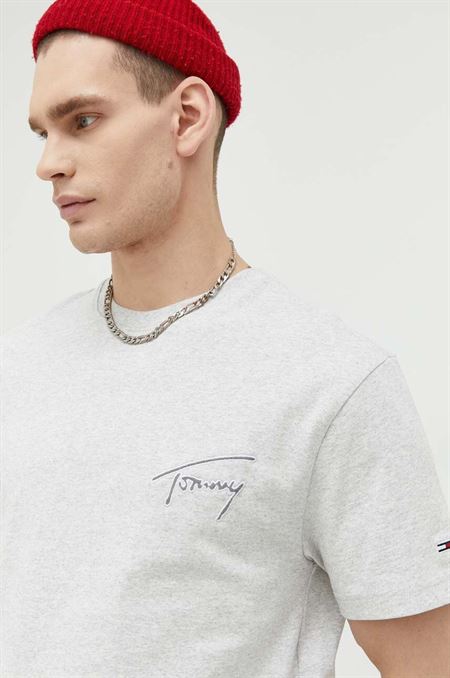 Bavlnené tričko Tommy Jeans šedá farba