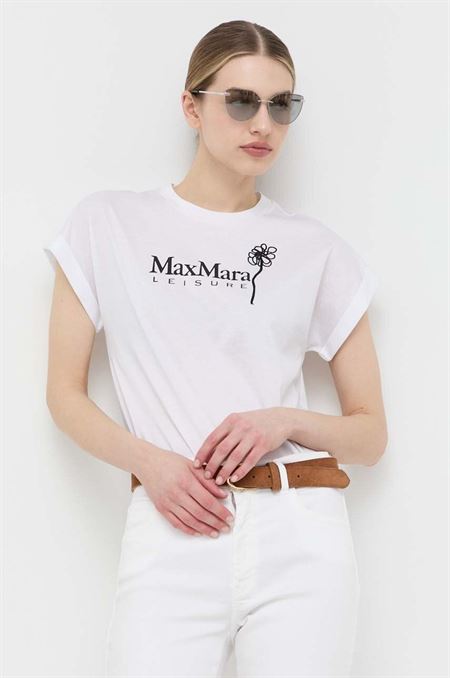 Bavlnené tričko Max Mara Leisure biela farba