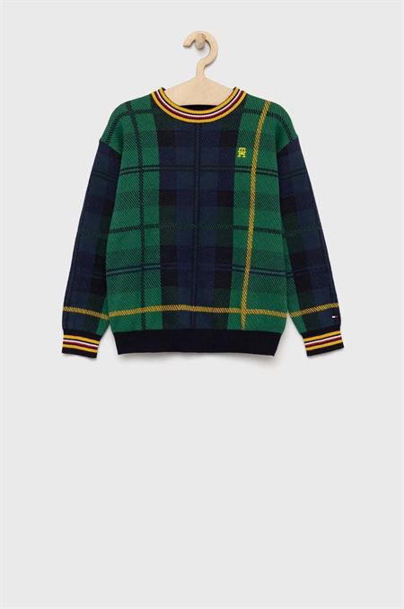 Detský bavlnený sveter Tommy Hilfiger zelená farba