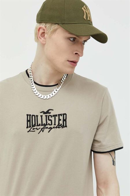 Bavlnené tričko Hollister Co. béžová farba
