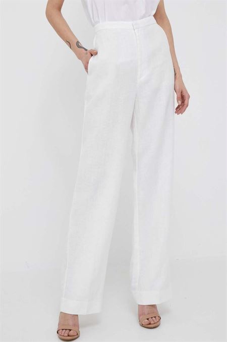 Ľanové nohavice Polo Ralph Lauren biela farba