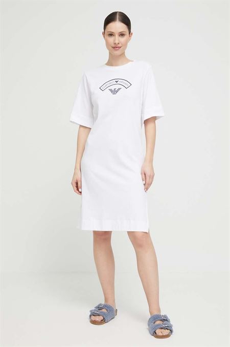 Bavlnené šaty Emporio Armani Underwear biela farba