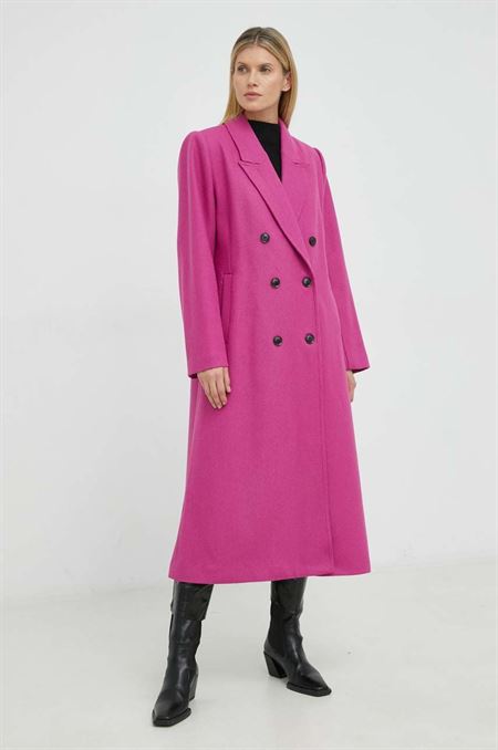 Vlnený kabát Gestuz ružová farba