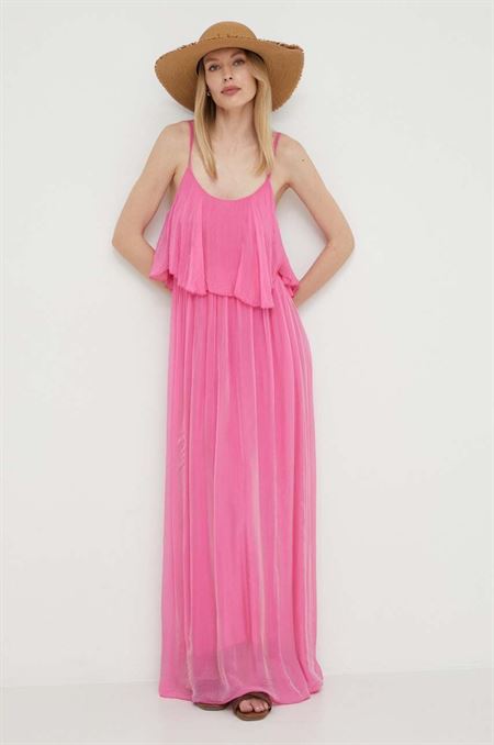 Hodvábne šaty Answear Lab ružová farba