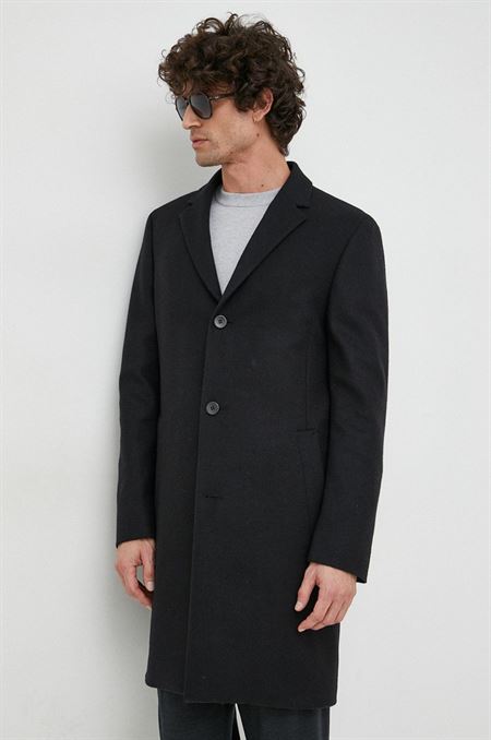 Vlnený kabát Calvin Klein čierna farba