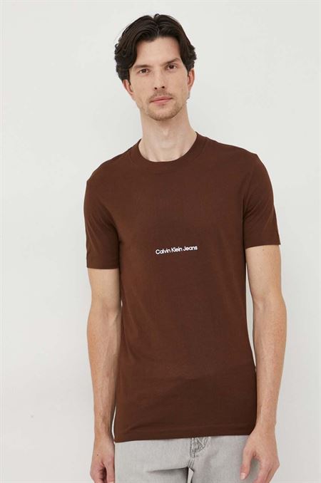 Bavlnené tričko Calvin Klein Jeans hnedá farba