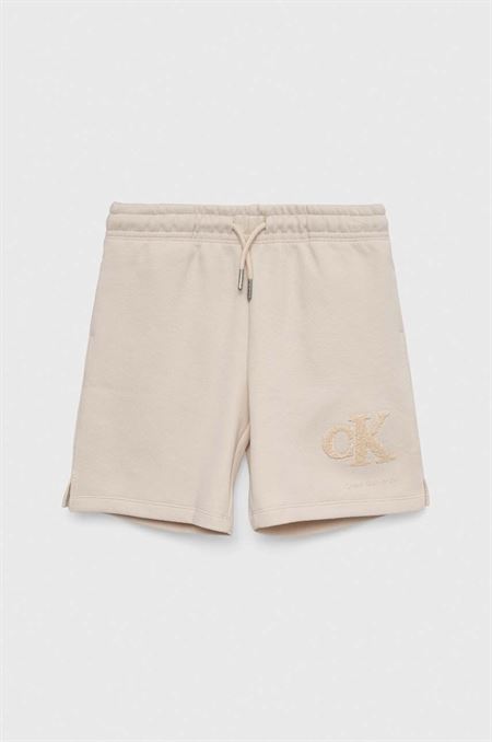 Detské krátke nohavice Calvin Klein Jeans béžová farba