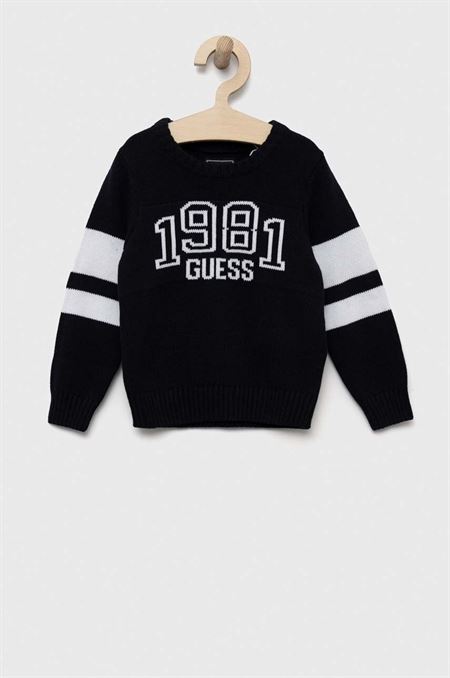 Detský bavlnený sveter Guess tmavomodrá farba