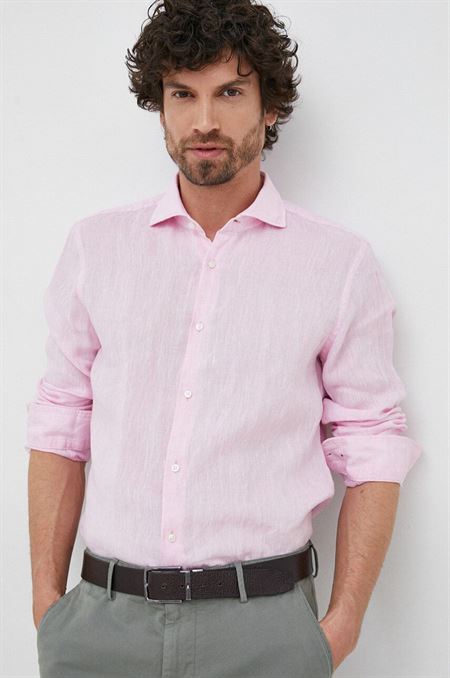 Ľanová košeľa Joop! ružová farba