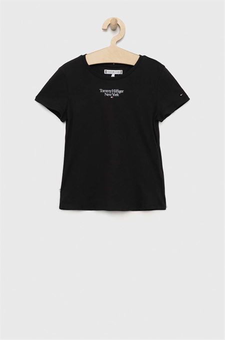 Detské bavlnené tričko Tommy Hilfiger čierna farba