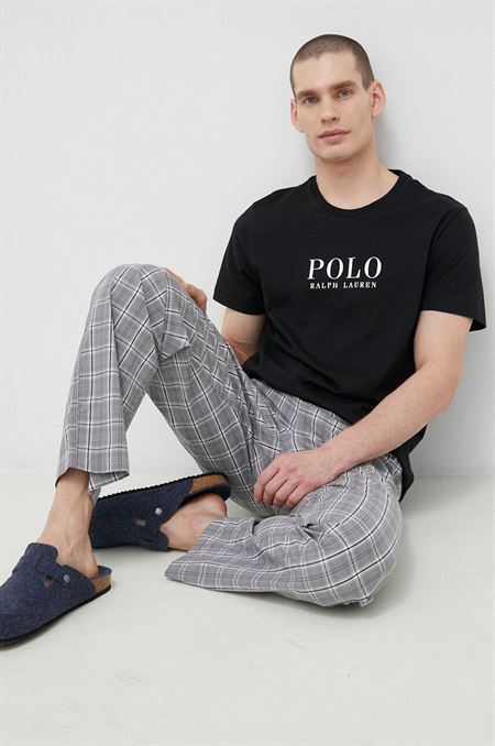 Bavlnené pyžamové tričko Polo Ralph Lauren čierna farba