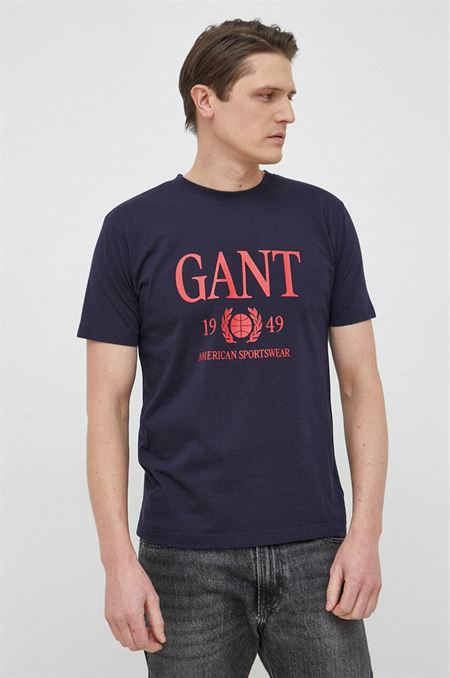 Bavlnené tričko Gant tmavomodrá farba