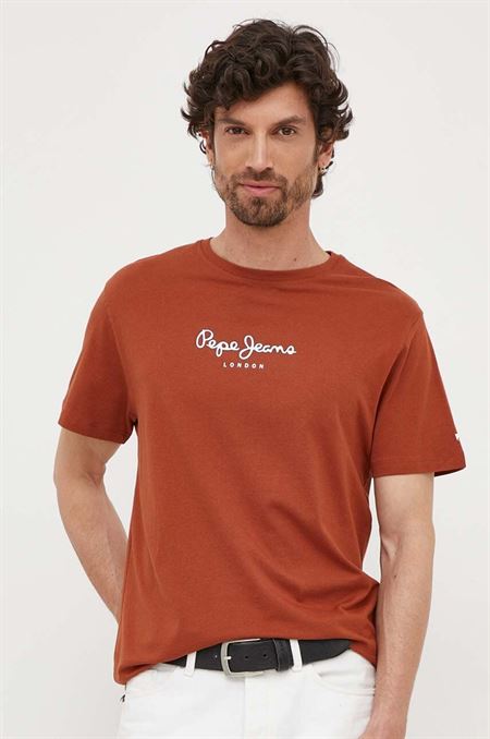 Bavlnené tričko Pepe Jeans EDWARD hnedá farba