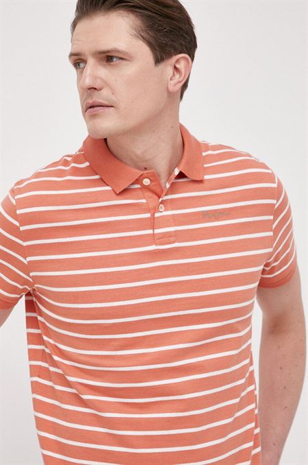 Bavlnené polo tričko Pepe Jeans Pepe Stripes oranžová farba