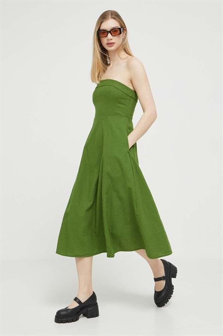 Ľanové šaty Abercrombie & Fitch zelená farba