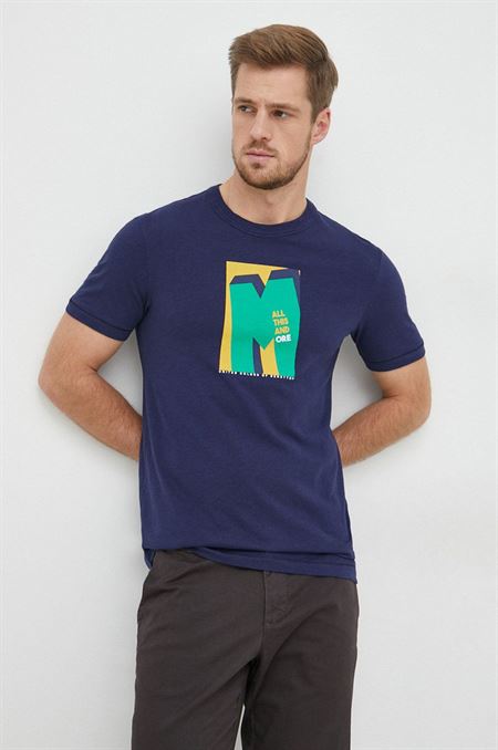 Bavlnené tričko United Colors of Benetton tmavomodrá farba