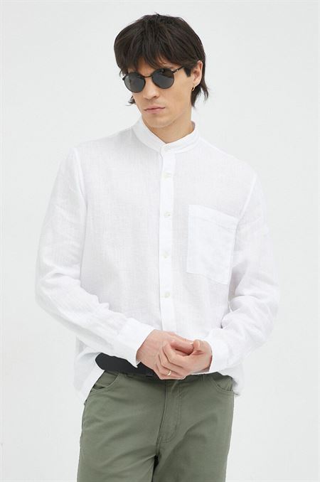 Ľanová košeľa Marc O'Polo biela farba