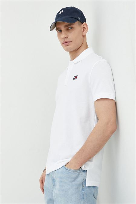Bavlnené polo tričko Tommy Jeans biela farba