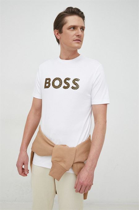 Bavlnené tričko BOSS biela farba