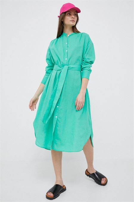 Ľanové šaty GAP zelená farba