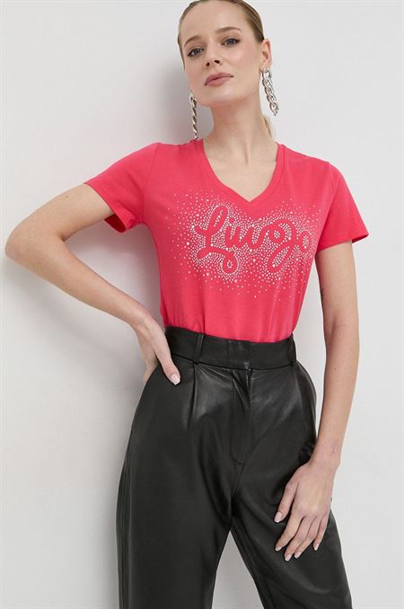 Bavlnené tričko Liu Jo ružová farba