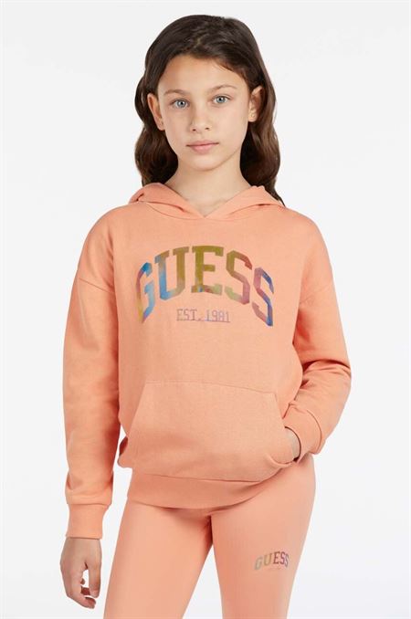 Detská bavlnená mikina Guess oranžová farba