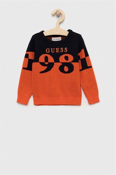 Detský bavlnený sveter Guess oranžová farba