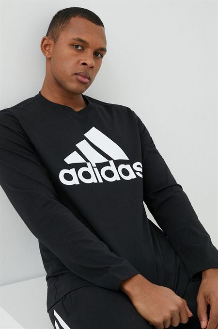 Bavlnené tričko s dlhým rukávom adidas čierna farba