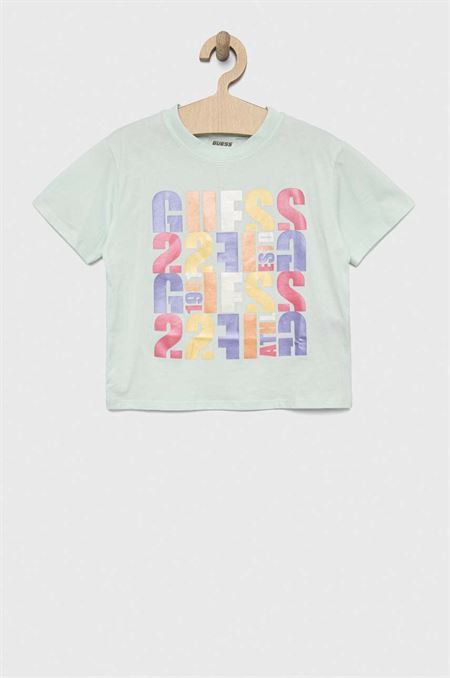 Detské bavlnené tričko Guess tyrkysová farba