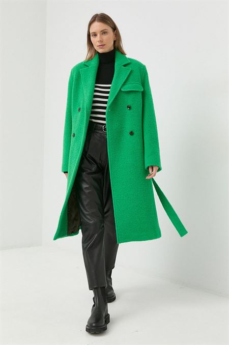 Vlnený kabát Samsoe Samsoe Milena zelená farba