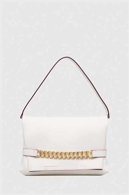 Kožená listová kabelka Victoria Beckham Chain Pouch biela farba