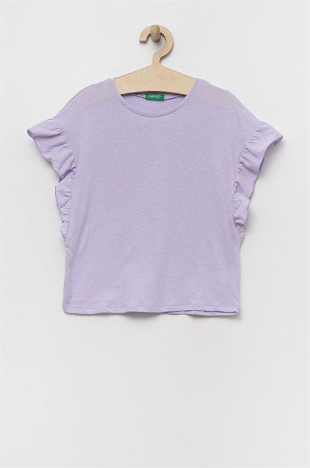 Tričko s prímesou ľanu United Colors of Benetton fialová farba