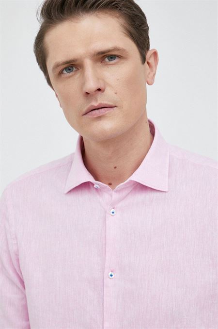 Ľanová košeľa Manuel Ritz ružová farba