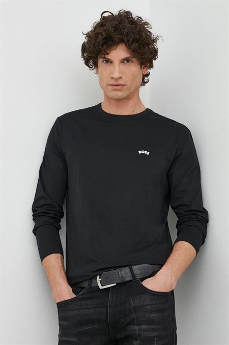 Bavlnené tričko s dlhým rukávom BOSS boss athleisure čierna farba