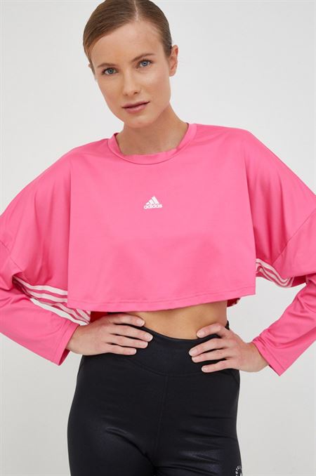 Tréningové tričko s dlhým rukávom adidas Hyperglam ružová farba