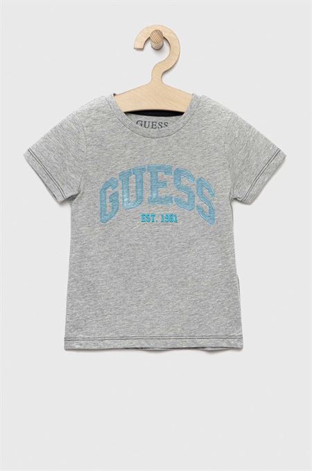 Detské bavlnené tričko Guess šedá farba
