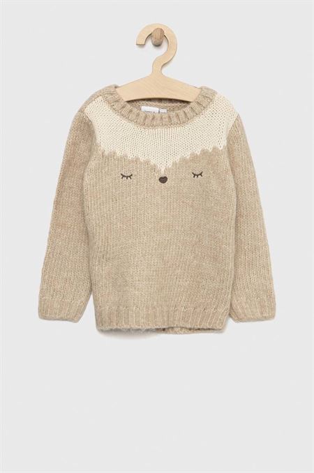 Detský sveter s prímesou vlny Name it béžová farba